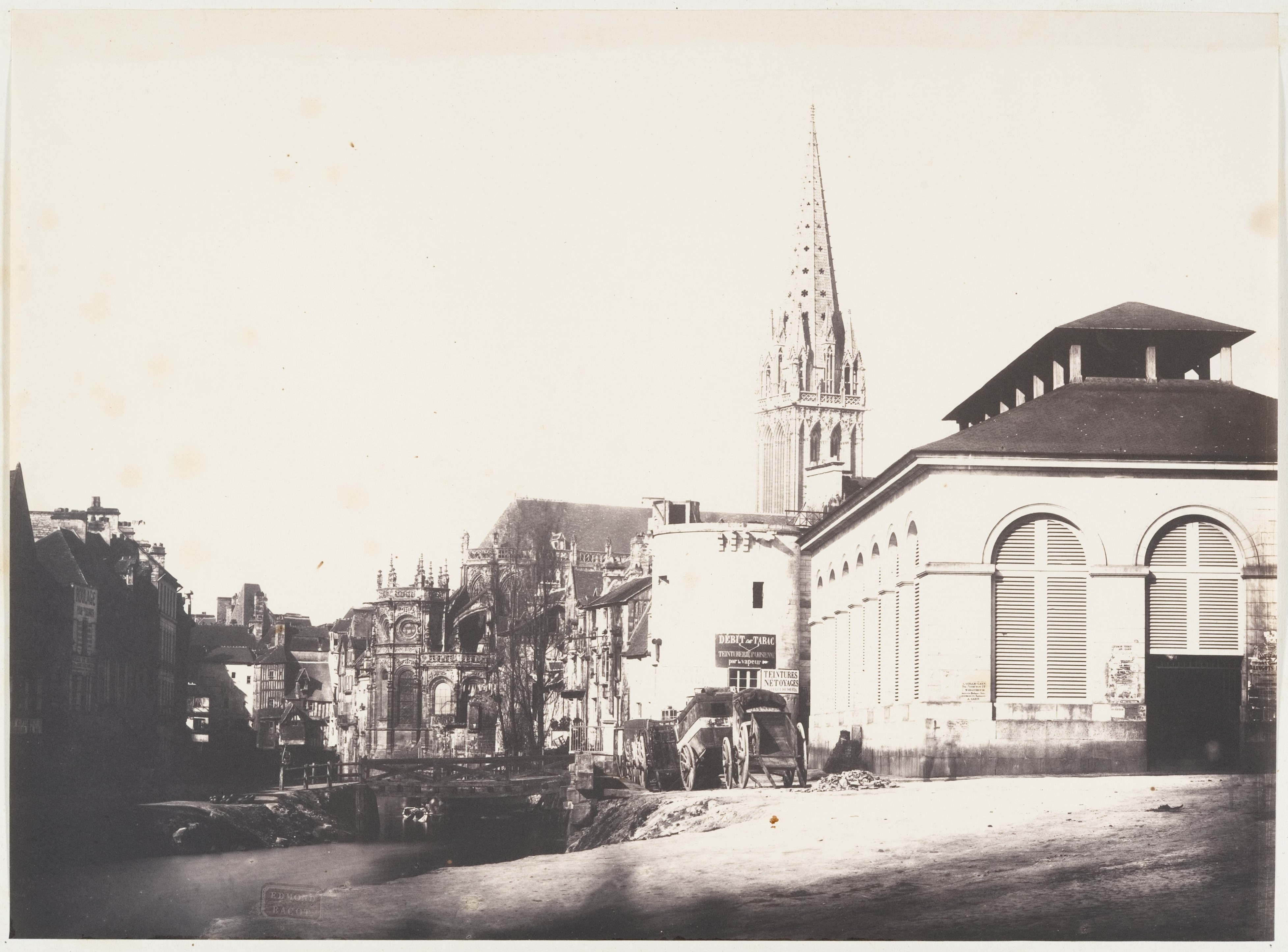 19th Century French Riverside Town View