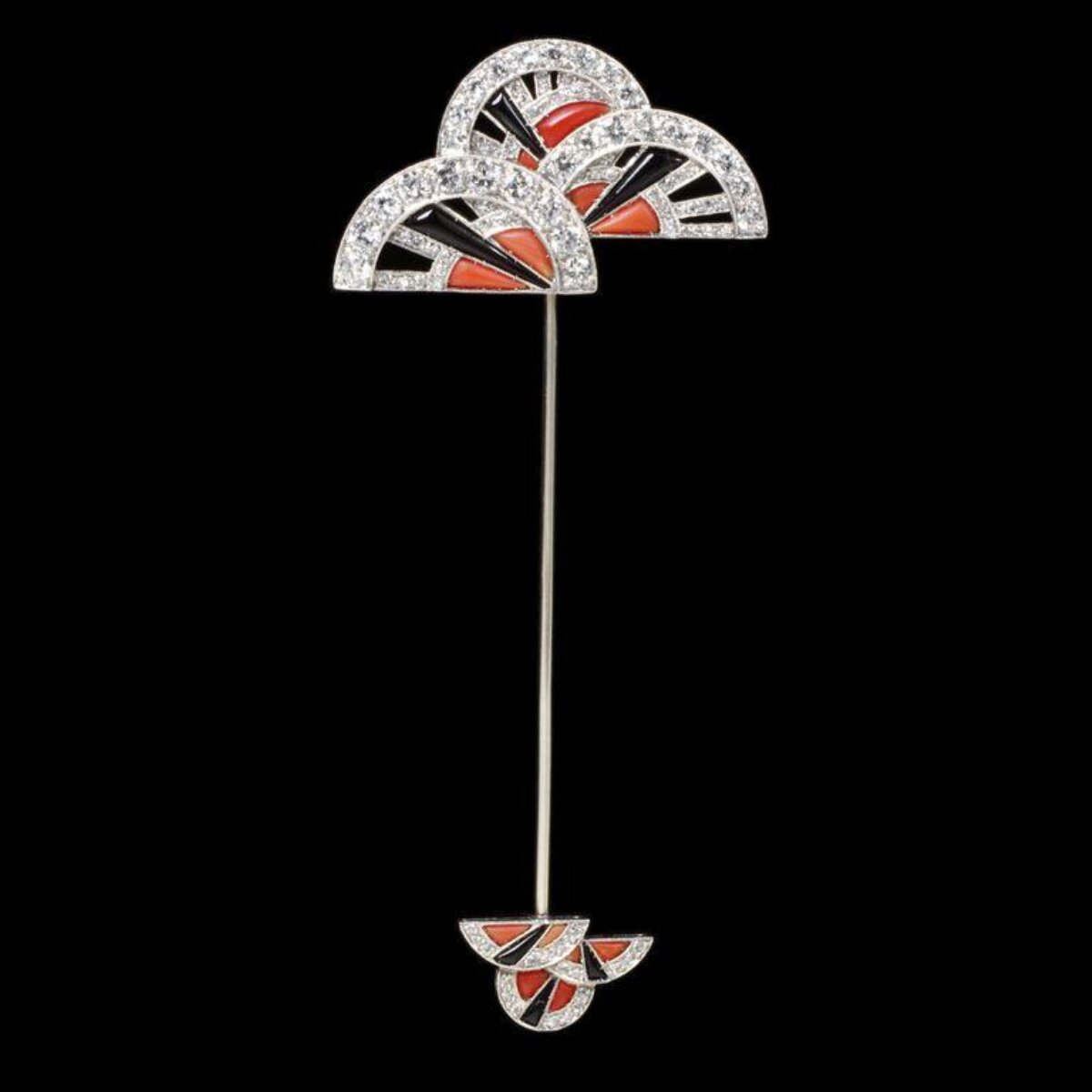 Art Deco Fan Shaped Gem Stick Pin