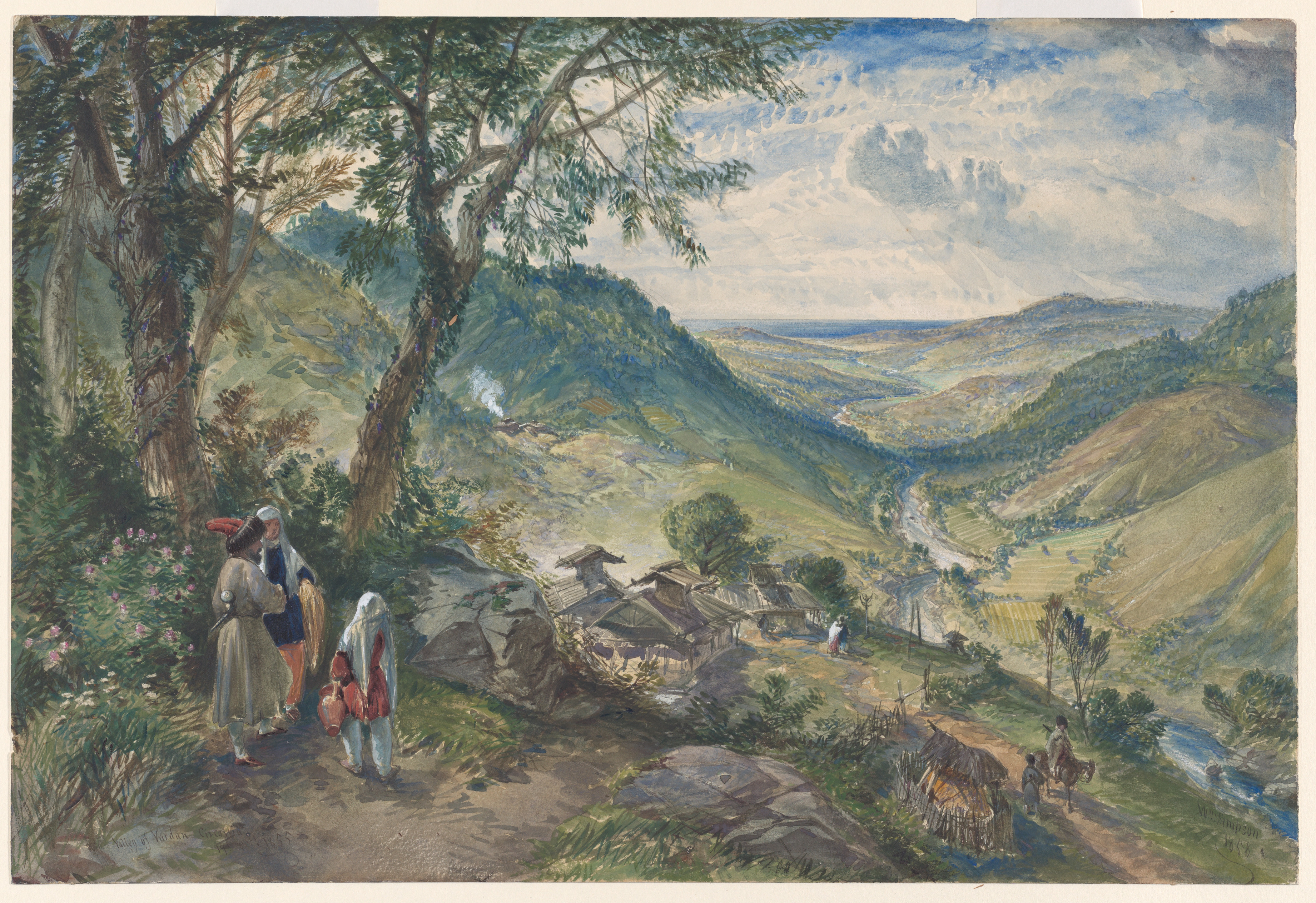 Valley Hillside Landscape with Locals