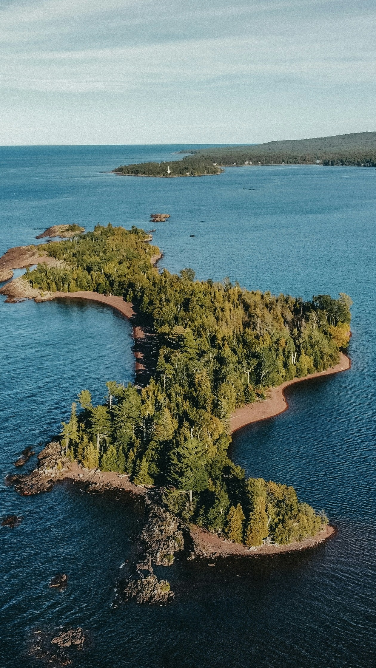 Aerial View of Forested Lake Island