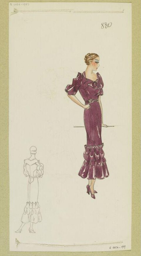 Vintage Purple Dress Fashion Sketch