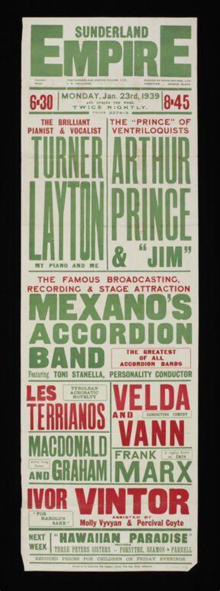 1939 Sunderland Empire Show Poster