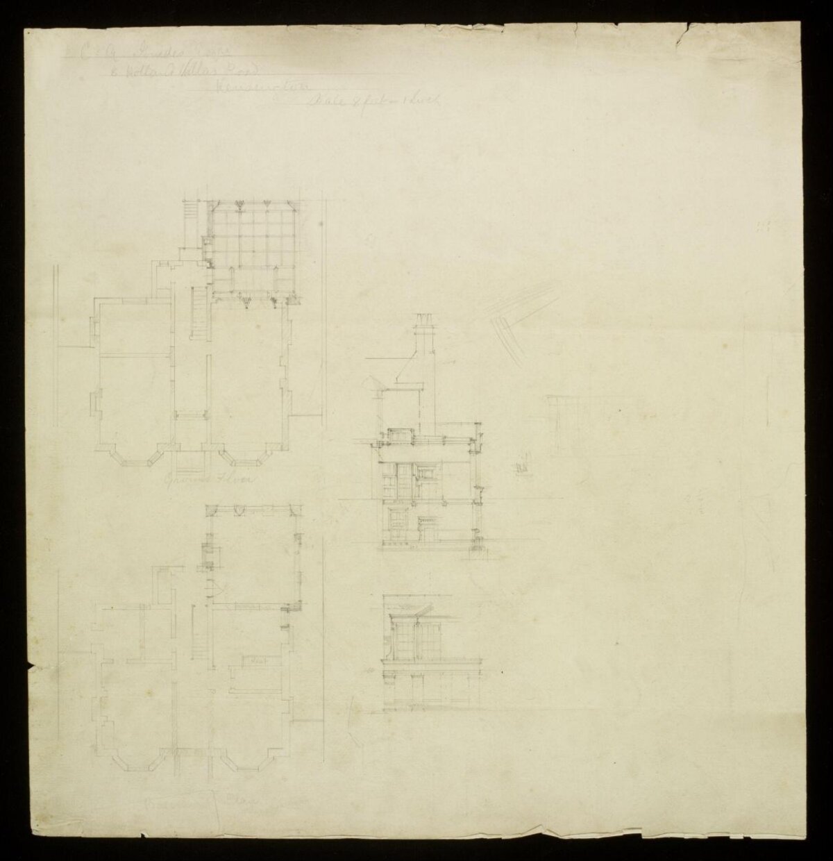 Vintage Architectural Building Plan Sketch