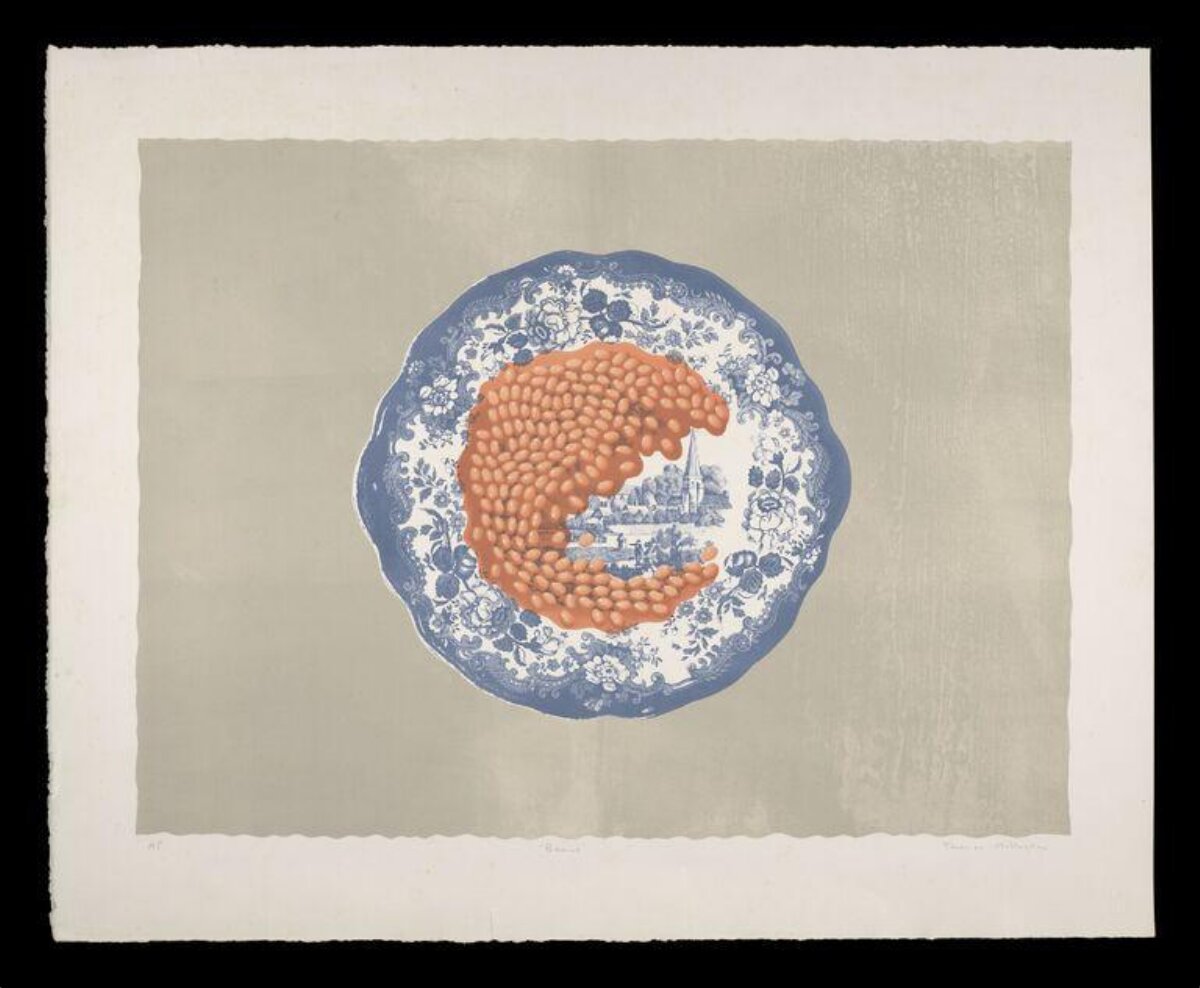 Baked Beans on Blue Decorative Plate