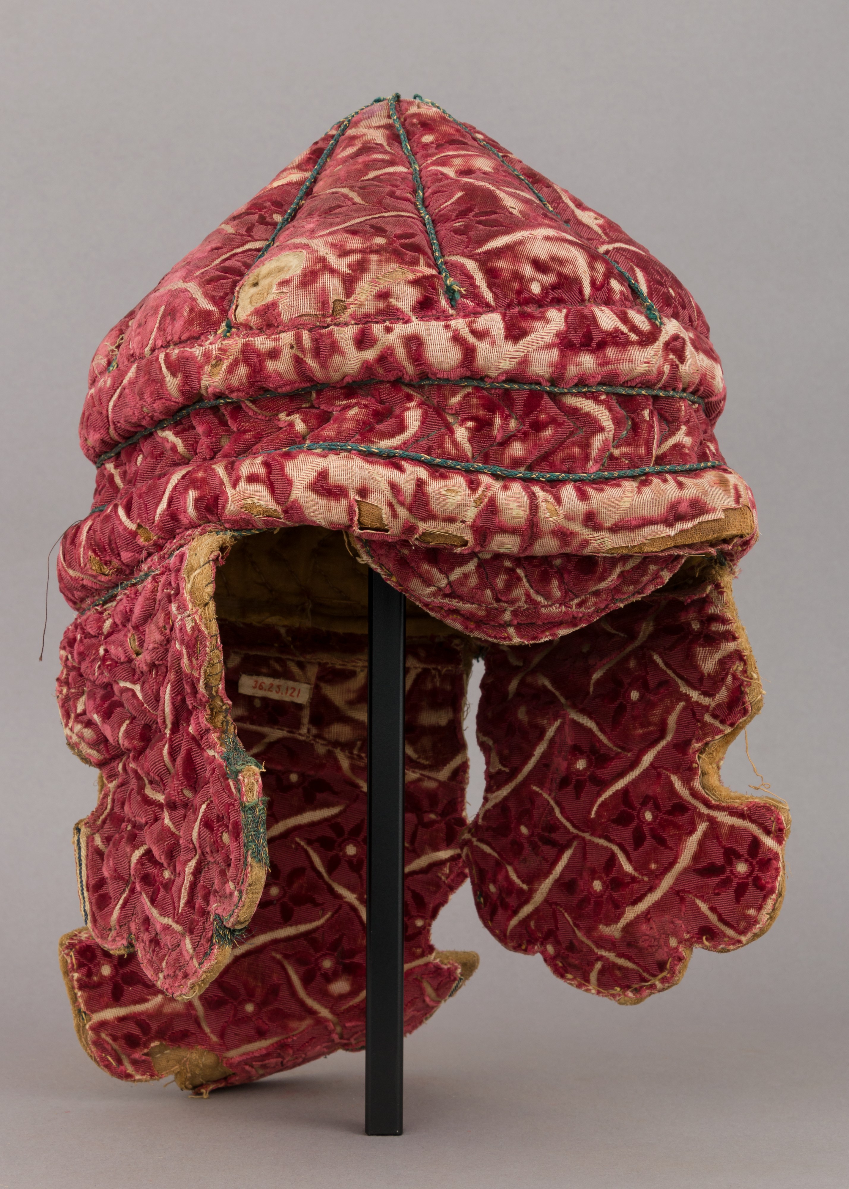 Antique Red Patterned Quilted Headgear