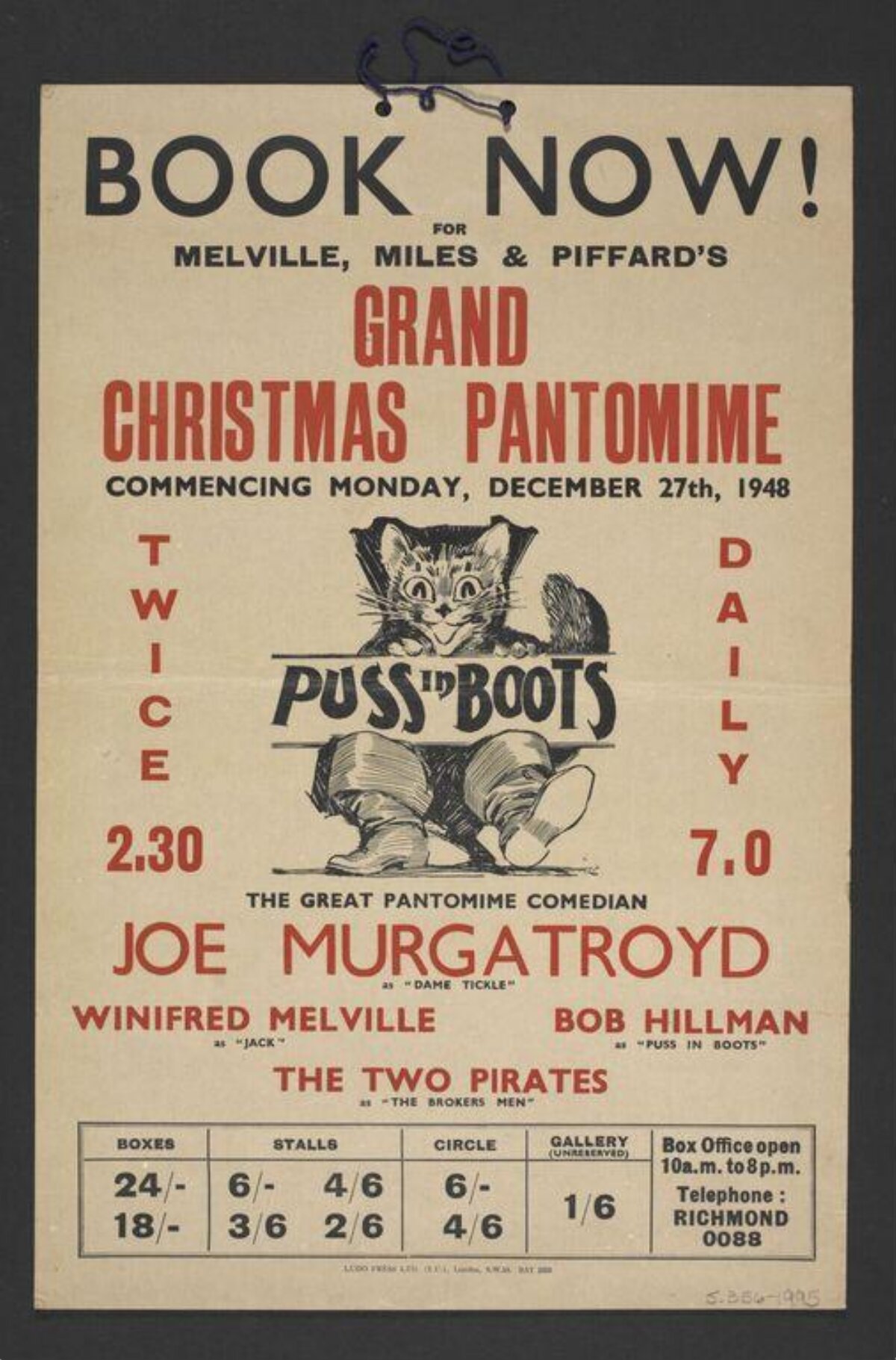 1948 Puss in Boots Pantomime Poster