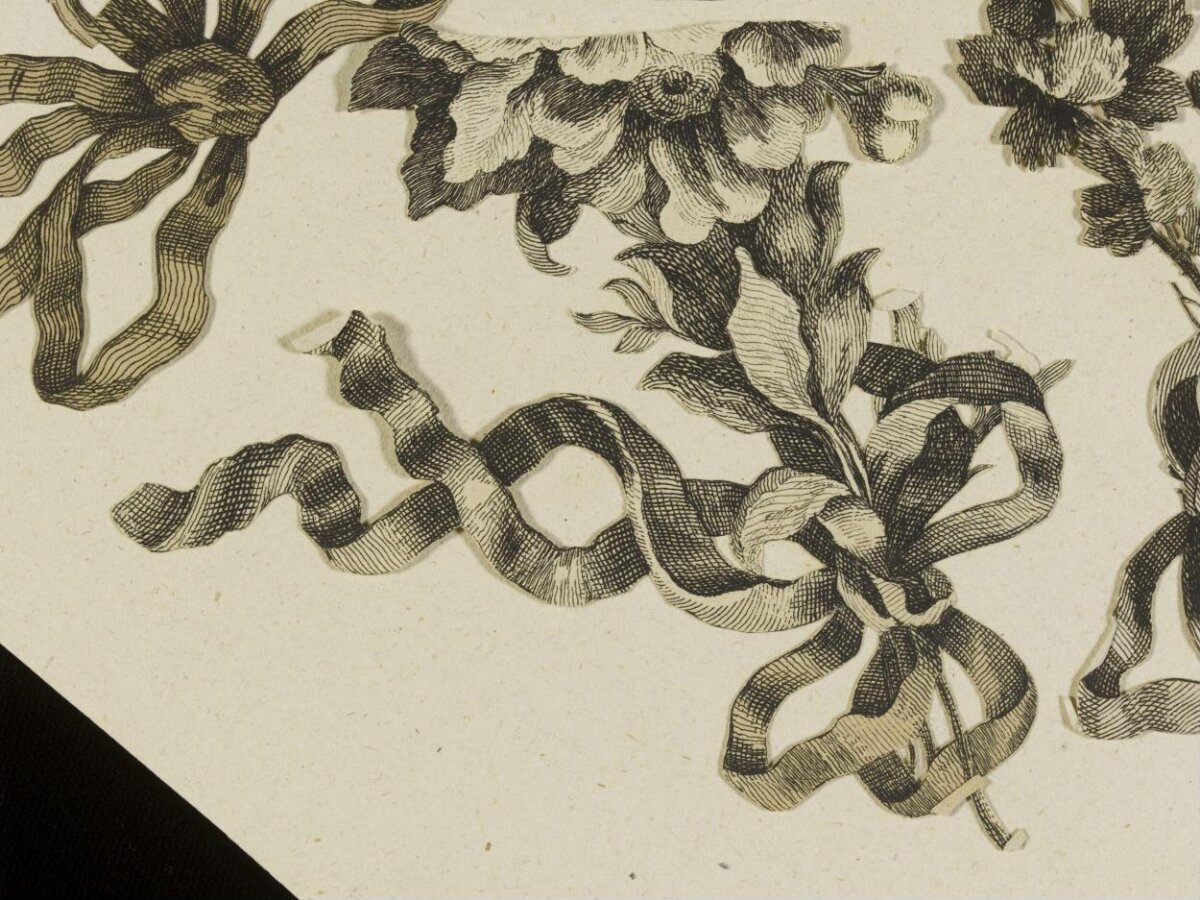Engraving of Ribbons and Flowers