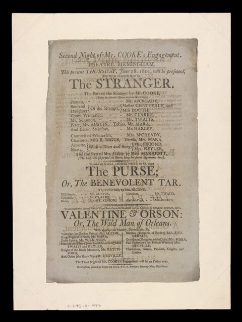 1801 Birmingham Theatre Playbill