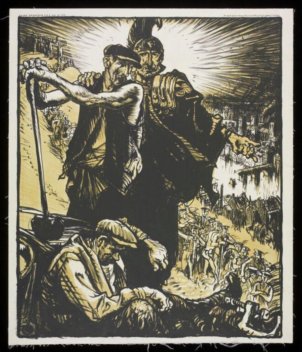 Warrior and Laborers Woodcut Art