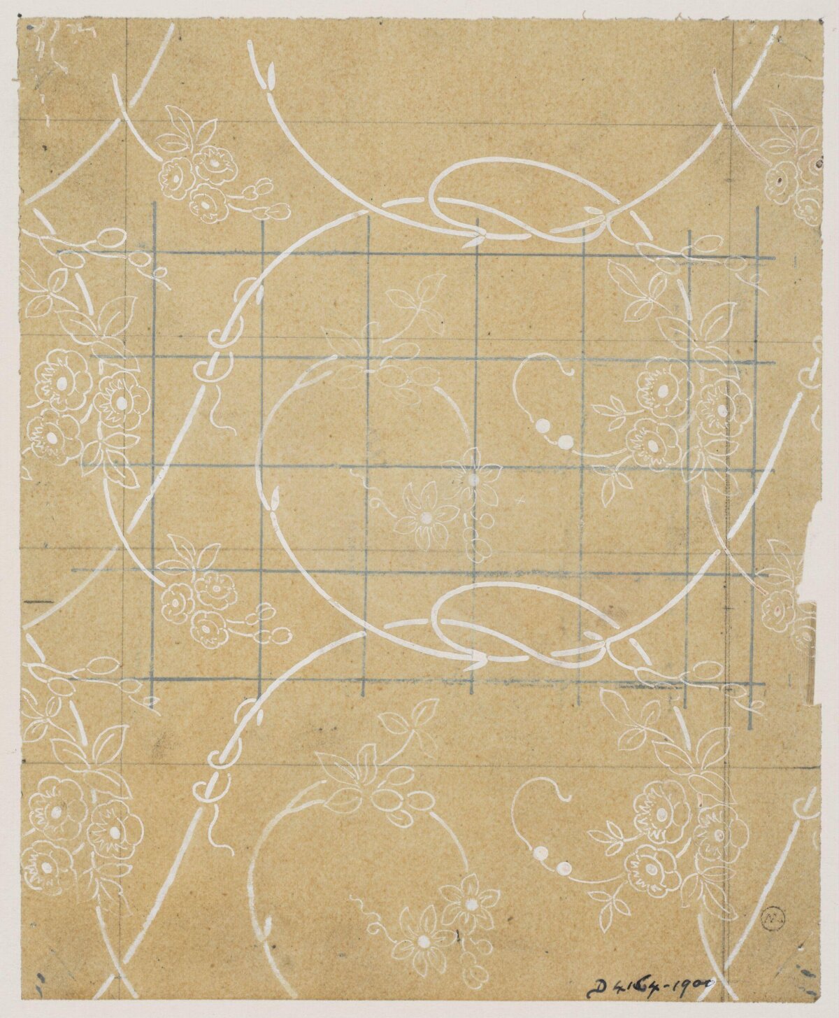 Vintage Floral Textile Design Sketch