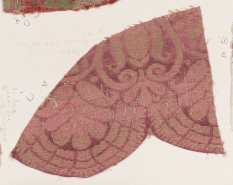 Antique Pink Patterned Silk Textile Fragment