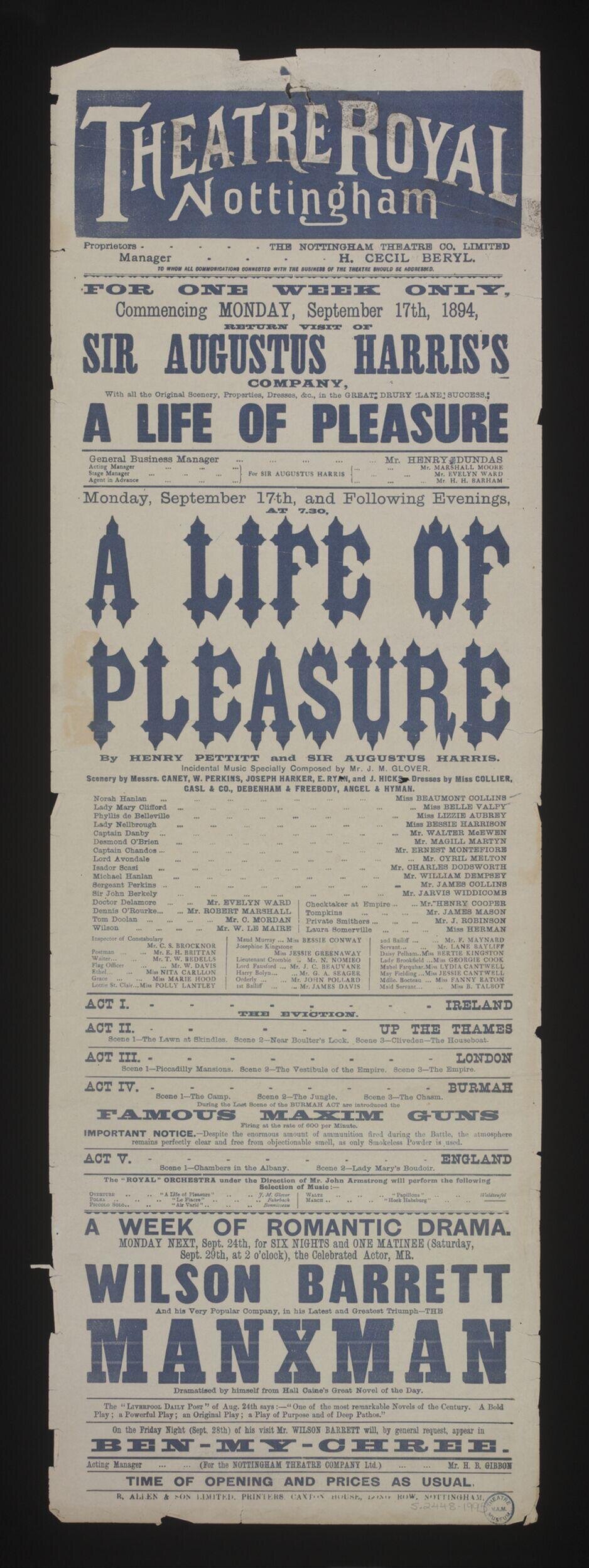 1894 Nottingham Theatre Royal Playbill