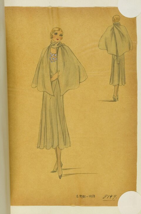 1930s Cape Dress Fashion Sketch