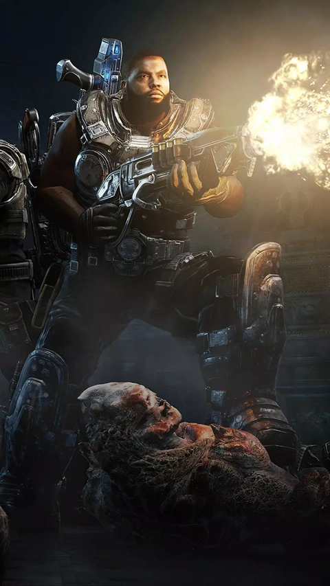 Gears Soldier Firing Over Fallen Enemy