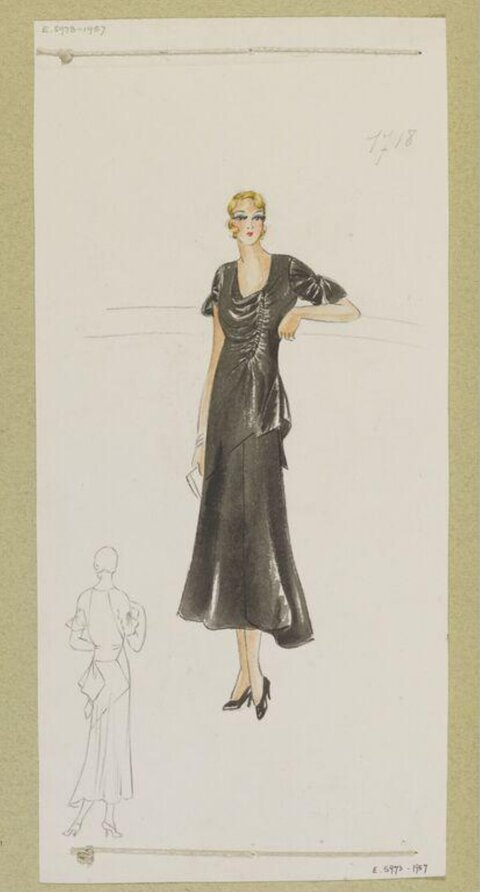 Vintage Black Gown Fashion Sketch
