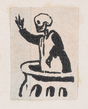 Waving Skeleton Woodblock Print