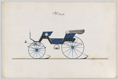 Design drawing of blue horse-drawn carriage