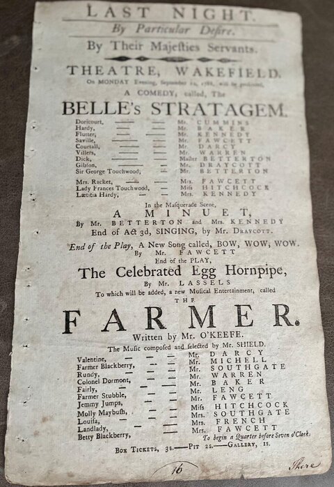 18th Century Wakefield Theatre Playbill