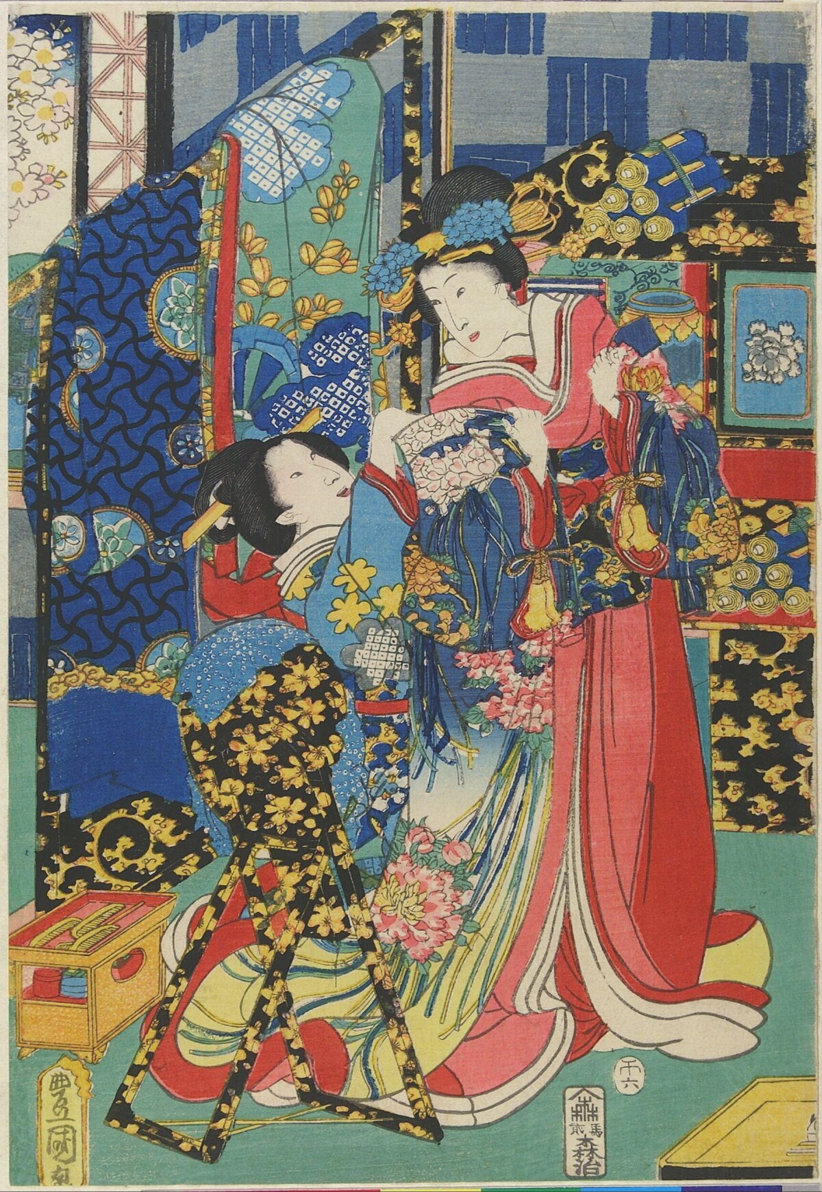 Japanese Ukiyo-e Two Women Dressing