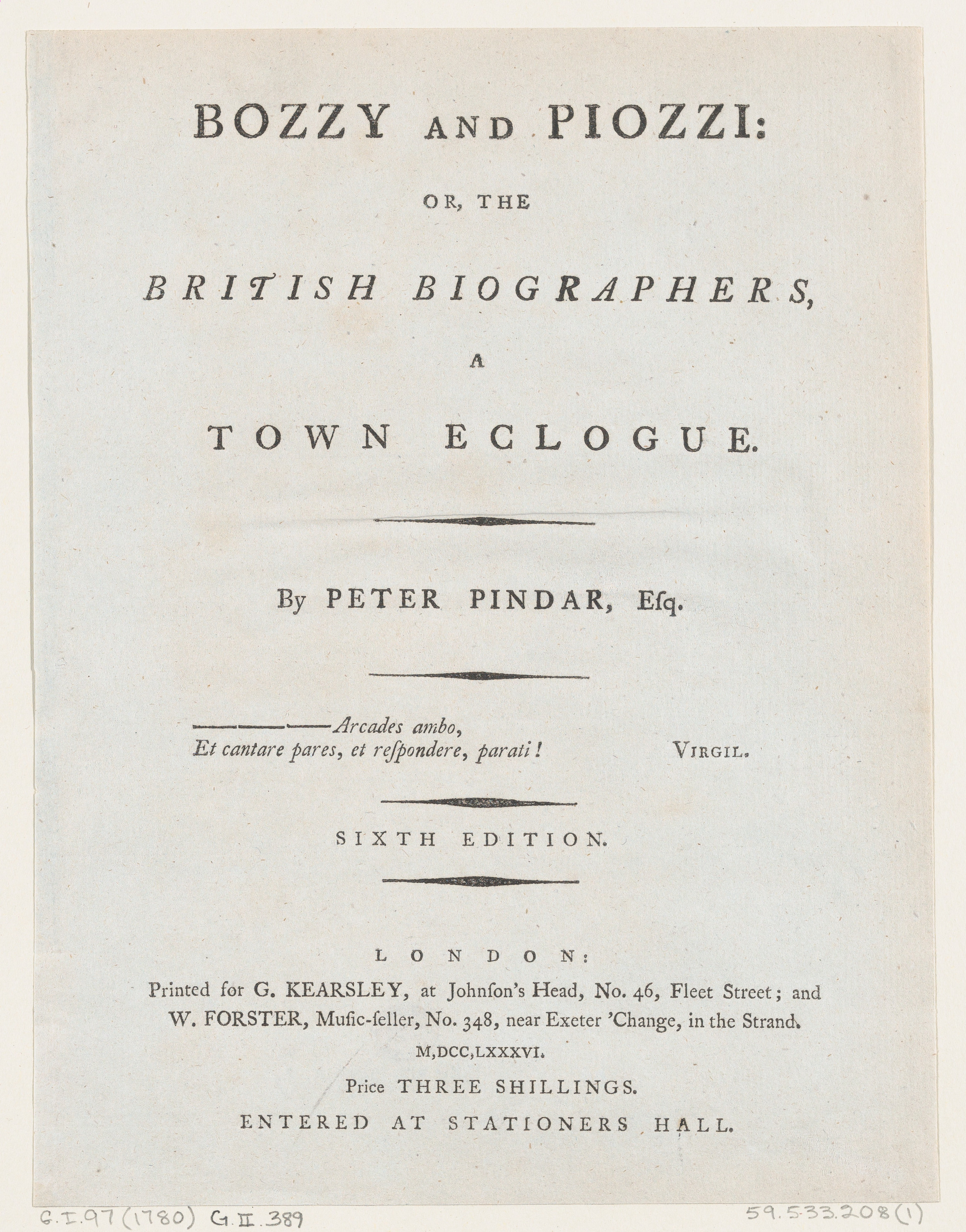 1786 Bozzy and Piozzi Book Title Page — Book Covers