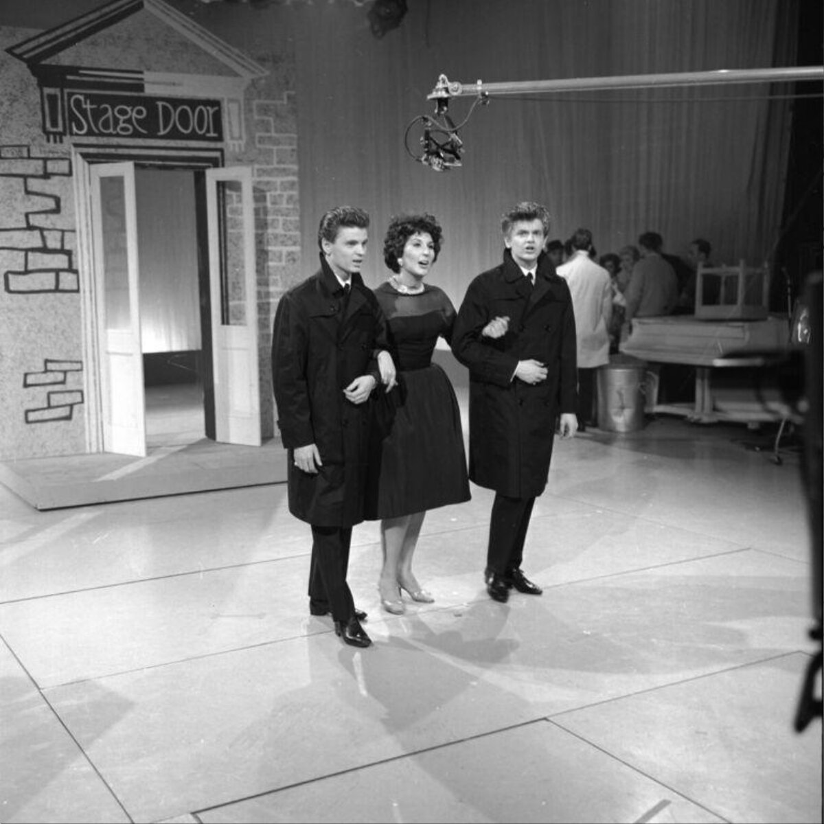 Three Performers on Early TV Studio Stage