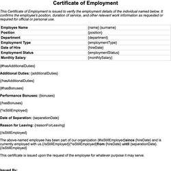 Certificate of Employment