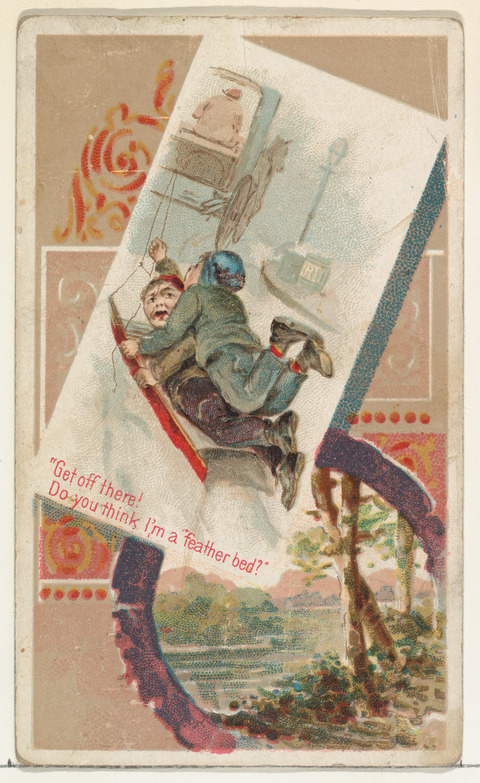 Vintage Comic Illustration of Two Boys on Swing