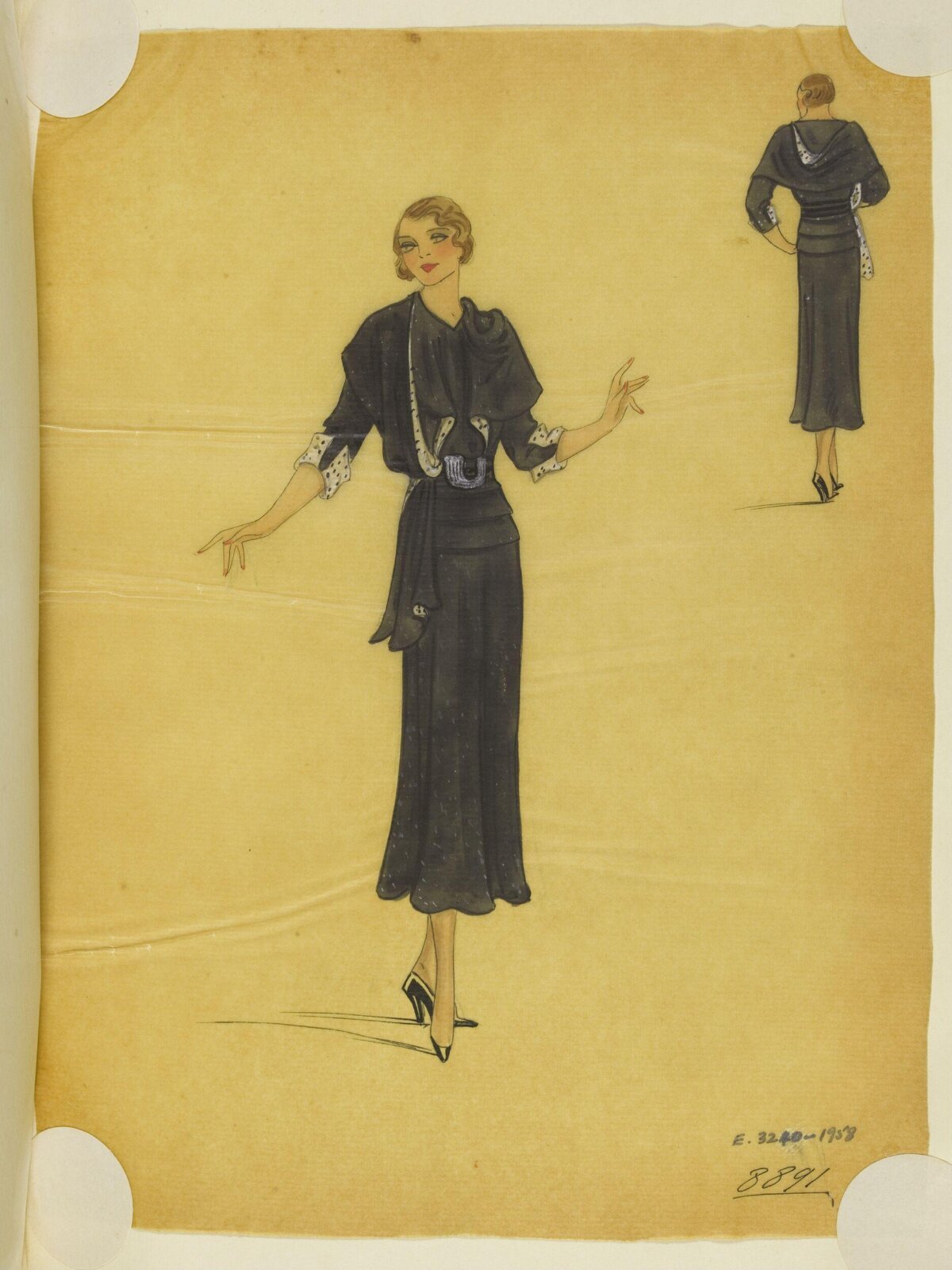 1930s Black Dress Fashion Sketch