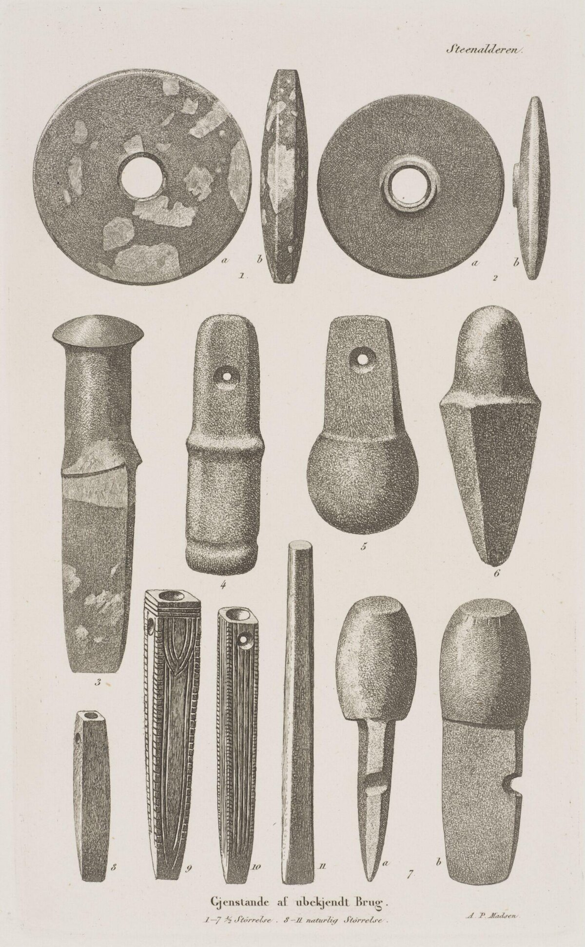 Engraving of Prehistoric Stone Tools