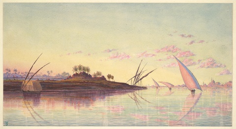 Nile River Landscape with Sailing Boats