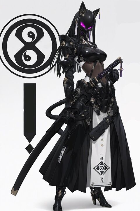 Cybernetic Cat-Eared Katana Warrior