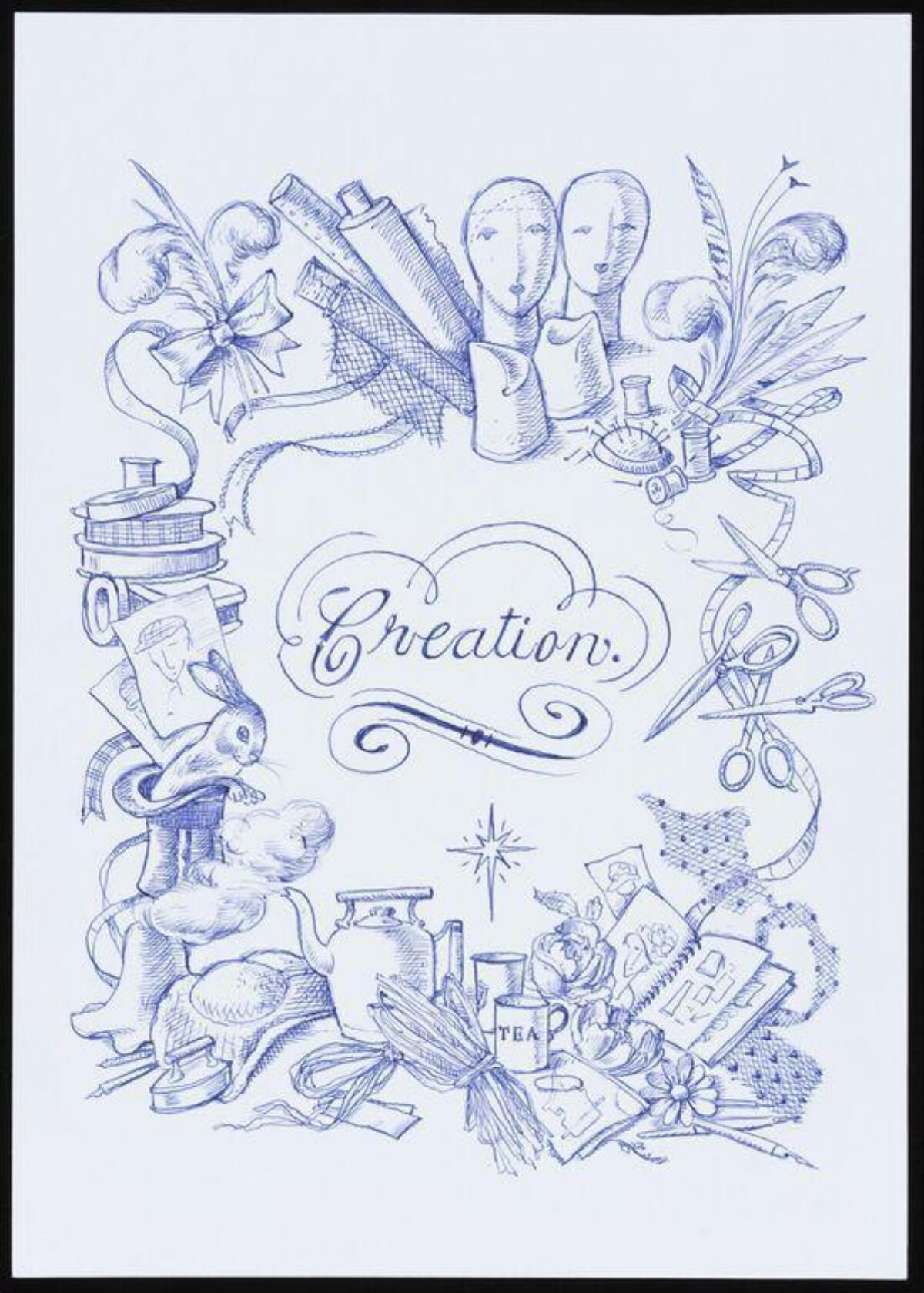 Creation Themed Blue Pen Still Life Sketch