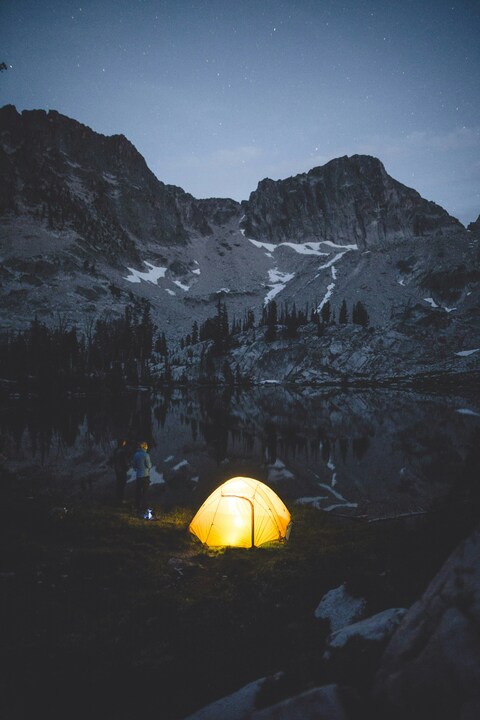 Night Camping by Mountain Lake