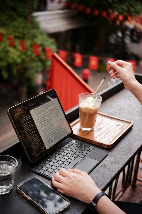 Remote Work at Outdoor Cafe