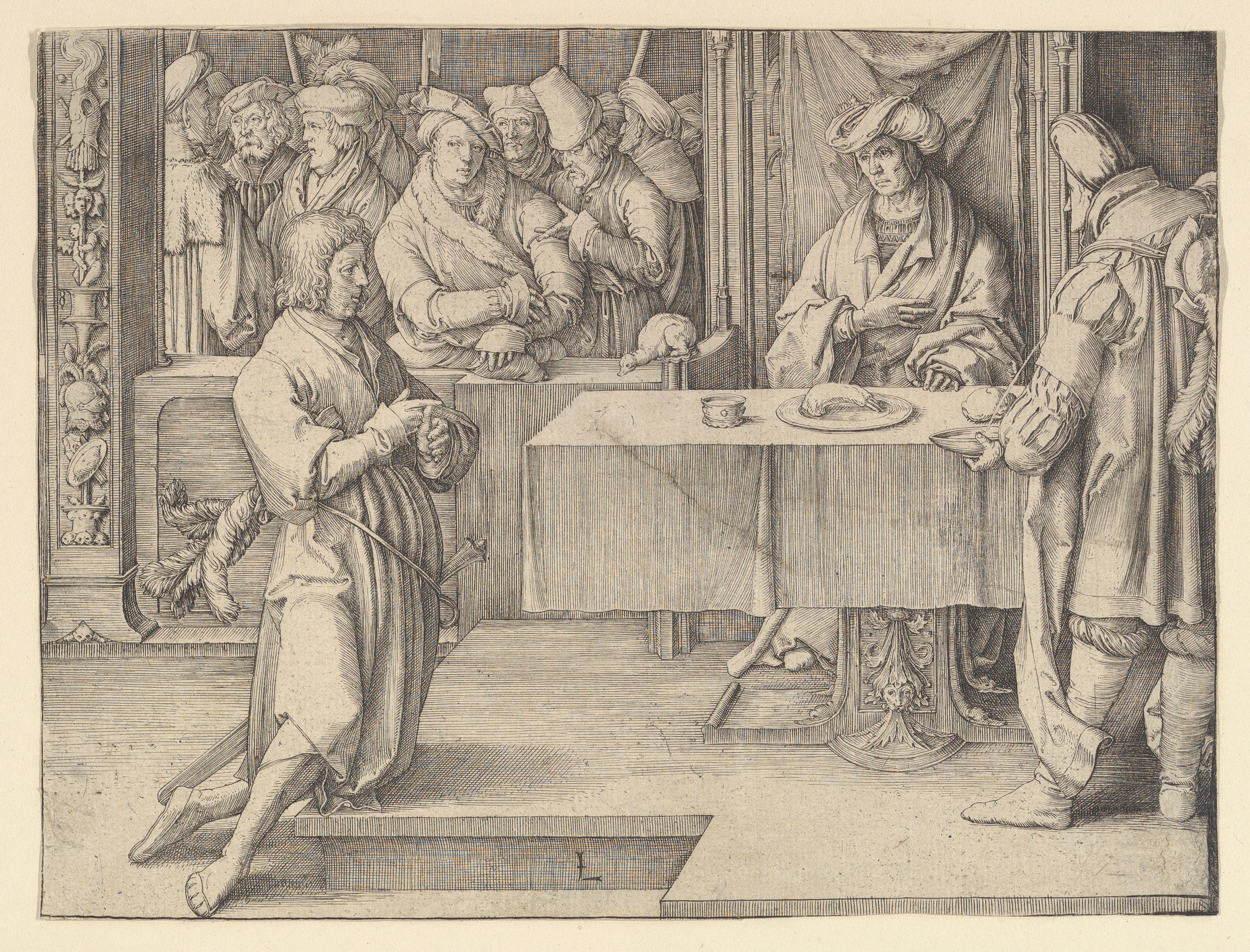 Renaissance Feast Scene Engraving