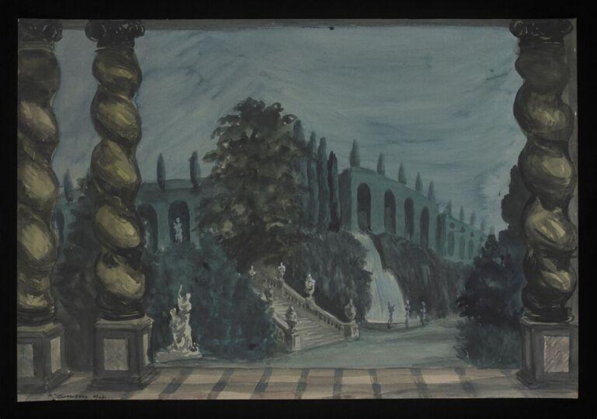Classical Villa Garden View Through Colonnade