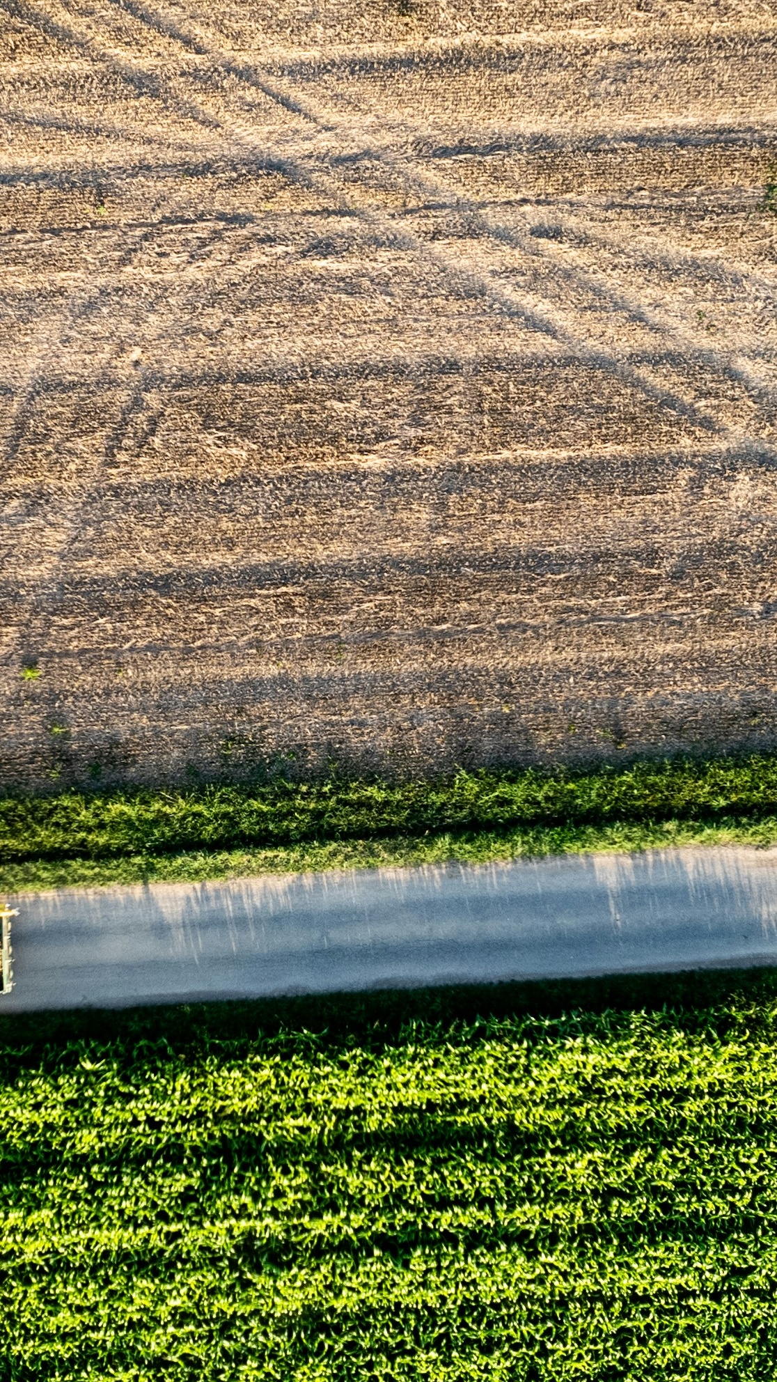 Aerial View of Rural Farmland and Road