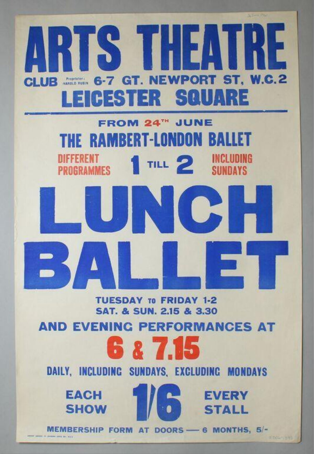 Vintage Arts Theatre Lunch Ballet Poster
