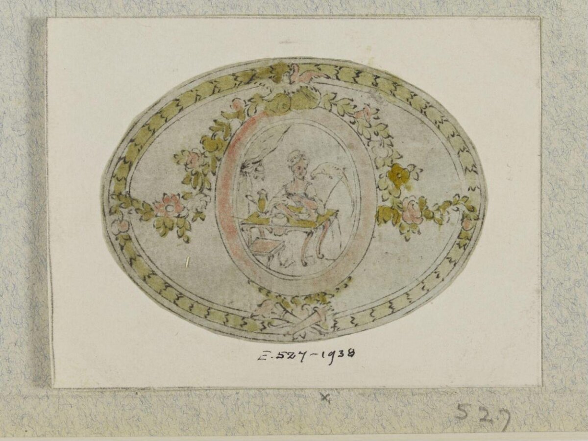 Decorative Oval Sketch of Seated Woman