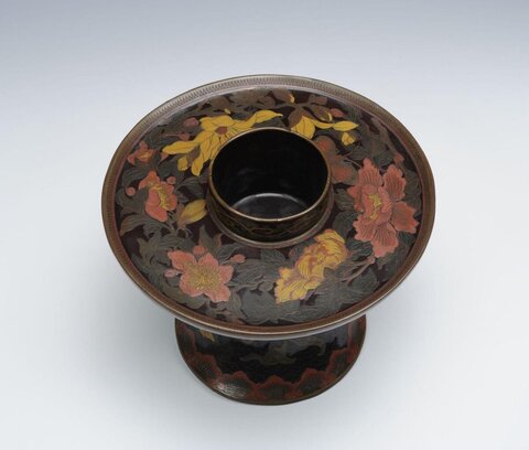 Colorful Lacquer Floral High Foot Bowl