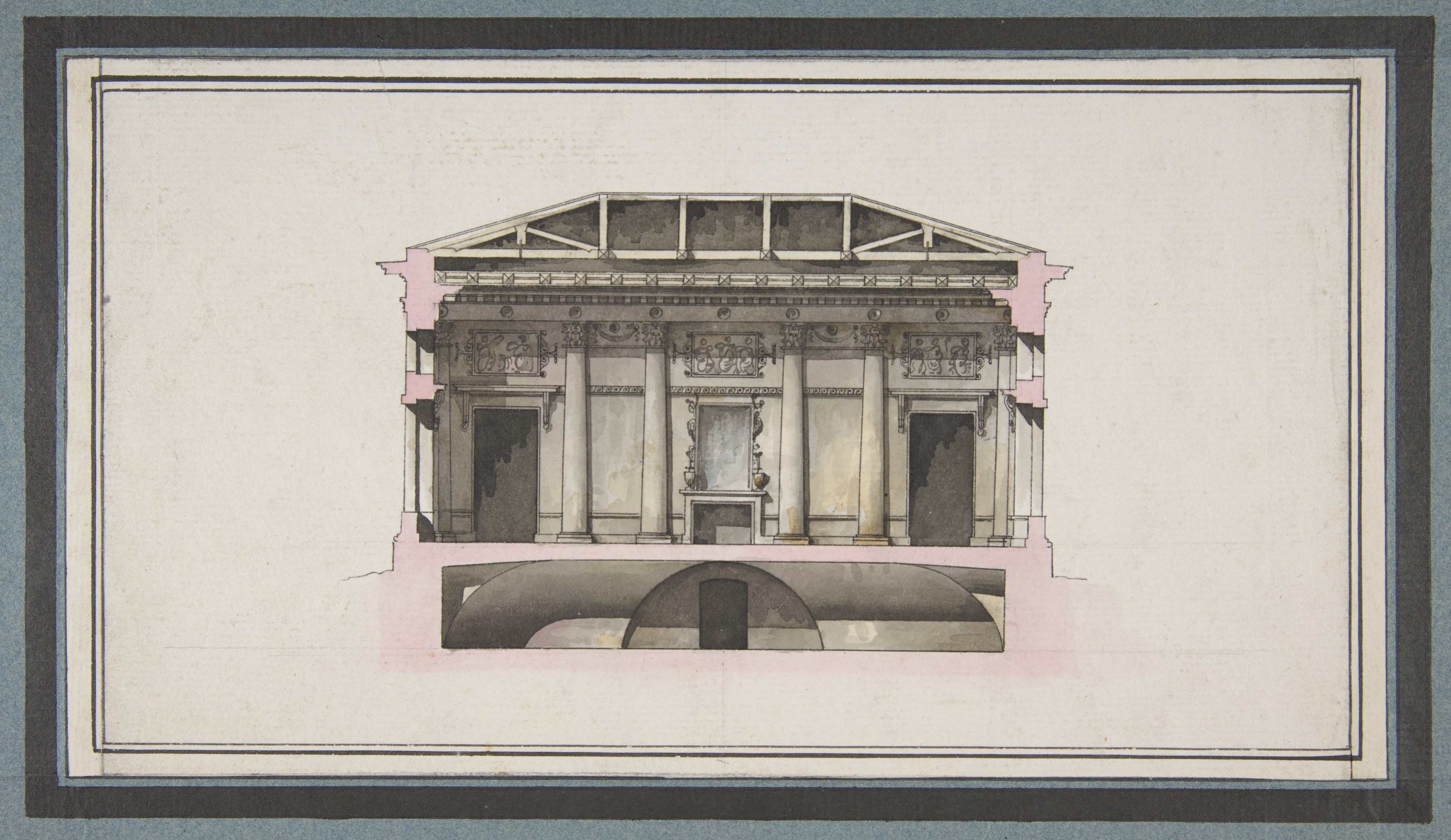 Neoclassical Interior Cross Section Drawing