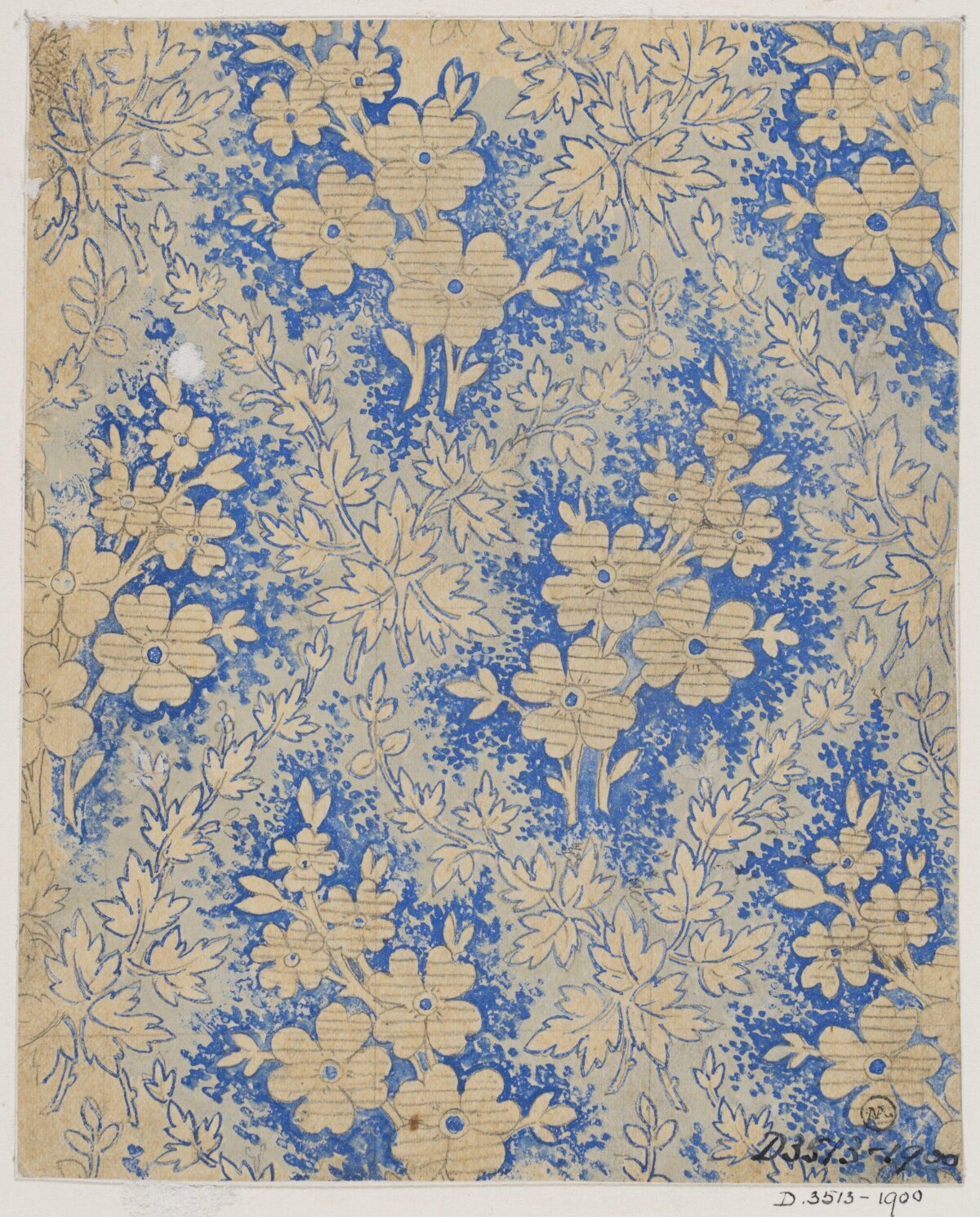 Vintage Blue Floral Pattern Sketch