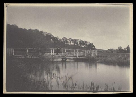 Vintage Wooden Footbridge River Scene