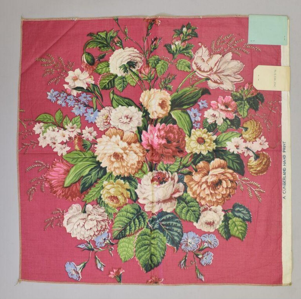 Vintage Red Floral Hand Print Fabric