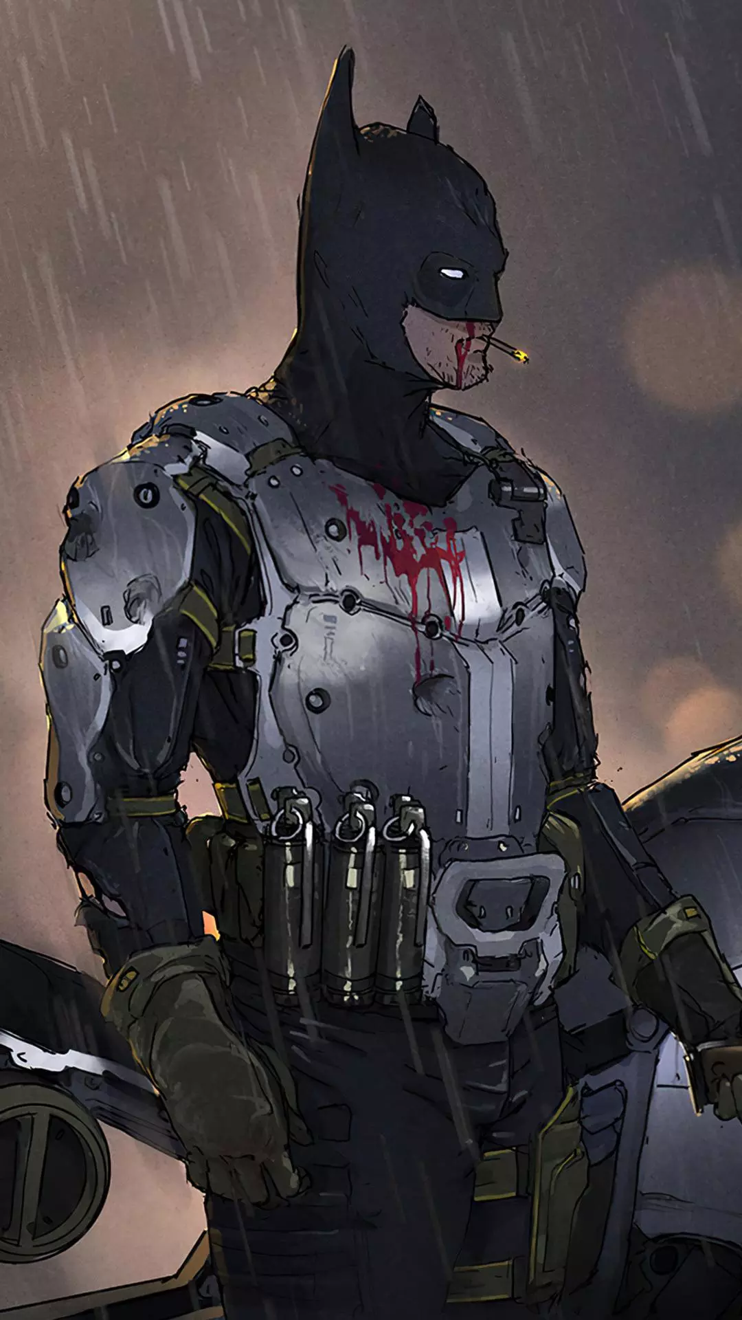 Battle-Worn Batman in Rain