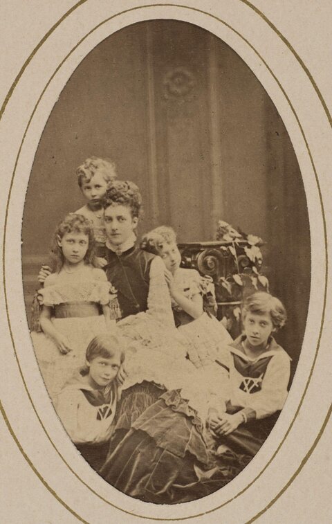 Vintage Portrait of Woman and Five Children