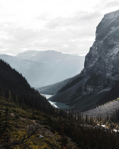 Overcast Mountain Valley Lake View