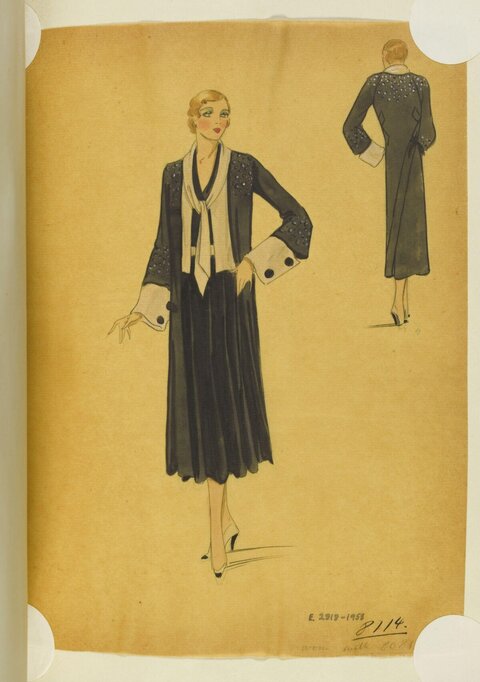 Vintage Women's Coat Fashion Design Sketch