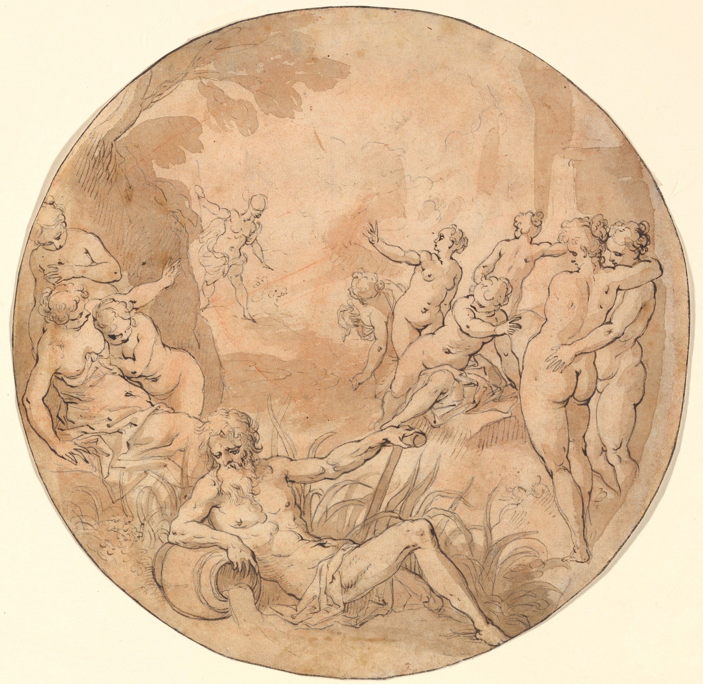 Mythological Figures Ink Wash Sketch