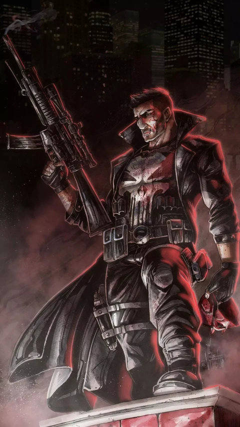 The Punisher on Rooftop at Night